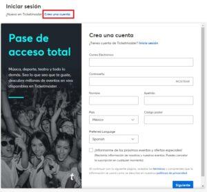 Formulario verified fan ticketmaster