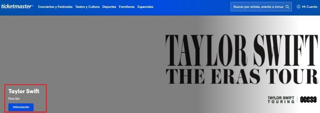 ejemplo de acceso a verified fan, Taylor Swift